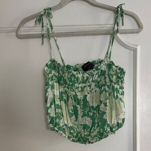MINKPINK Green and White Floral Crop Top